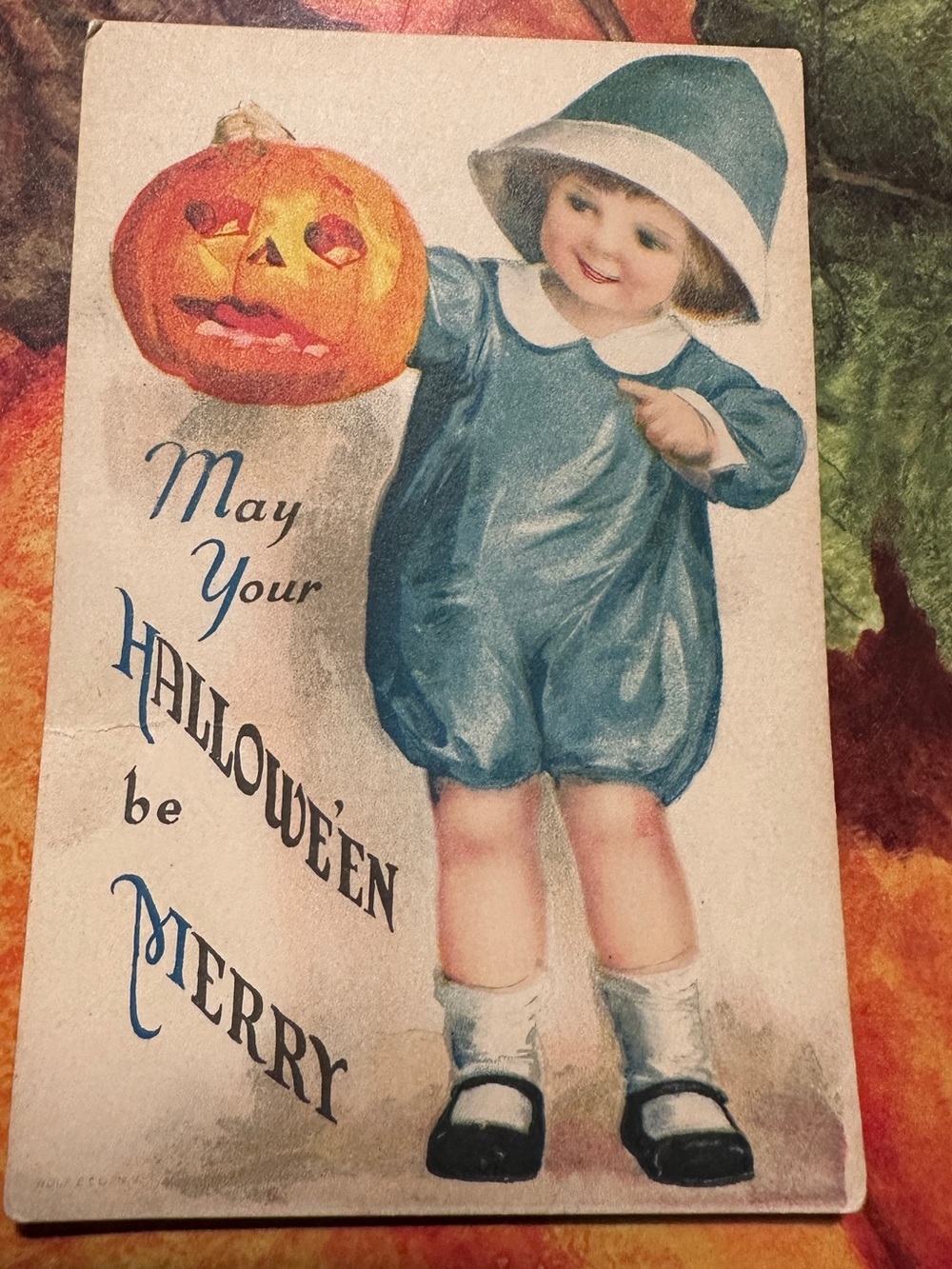 Vintage Antique Halloween Postcard Child with JackO’Lantern Collectable Postcard
